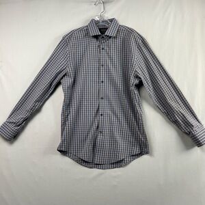 Nordstrom Shirt Mens Large Tech Smart Blue Check Trim Fit Button Up Long Sleeve